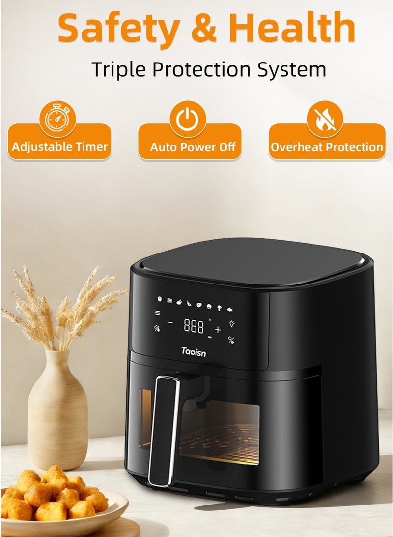 ماركة TAOISN قلاية هوائية 6 لتر 1700 واط مع نافذة شفافة للمراقبة، شاشة لمس رقمية، 8 برامج مسبقة، تحكم بدرجة الحرارة 80–200°م، هواء ساخن بتدوير 360°، سهلة التنظيف، مع صينية سيليكون وملقط - Image 5